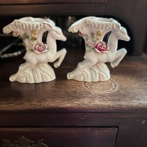 Elegant Ceramic Horse Candle Holders with Floral Accents